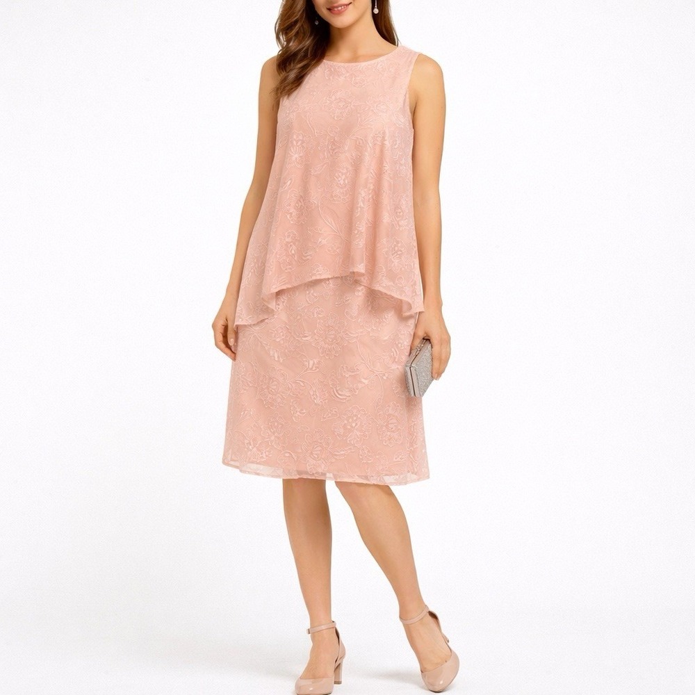 Lauren Ralph Lauren Women 4P Dress Peach Layered Lace Embroidered Sleeveless NWT